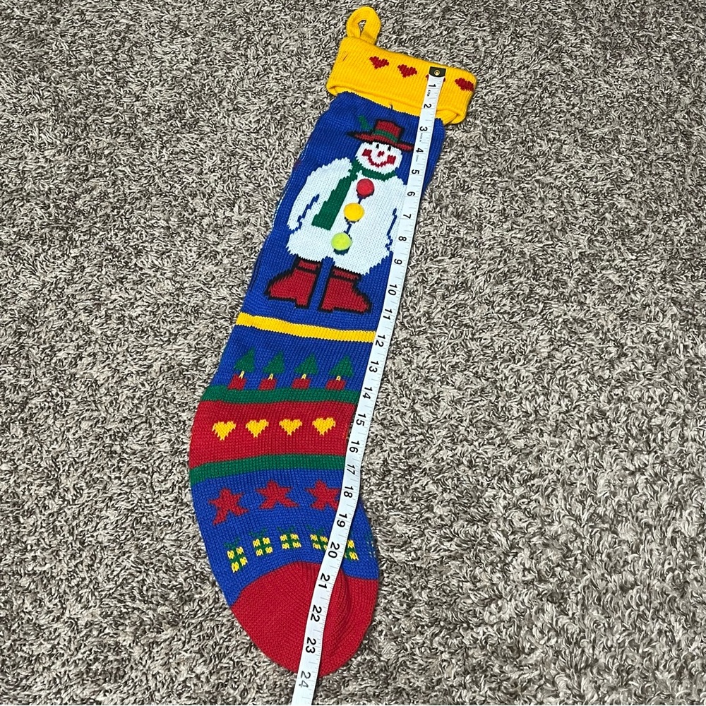 Vintage Santa's Stuffer Machine Knit Big Christmas Stocking with Snowman 70s 80s - Picture 9 of 10